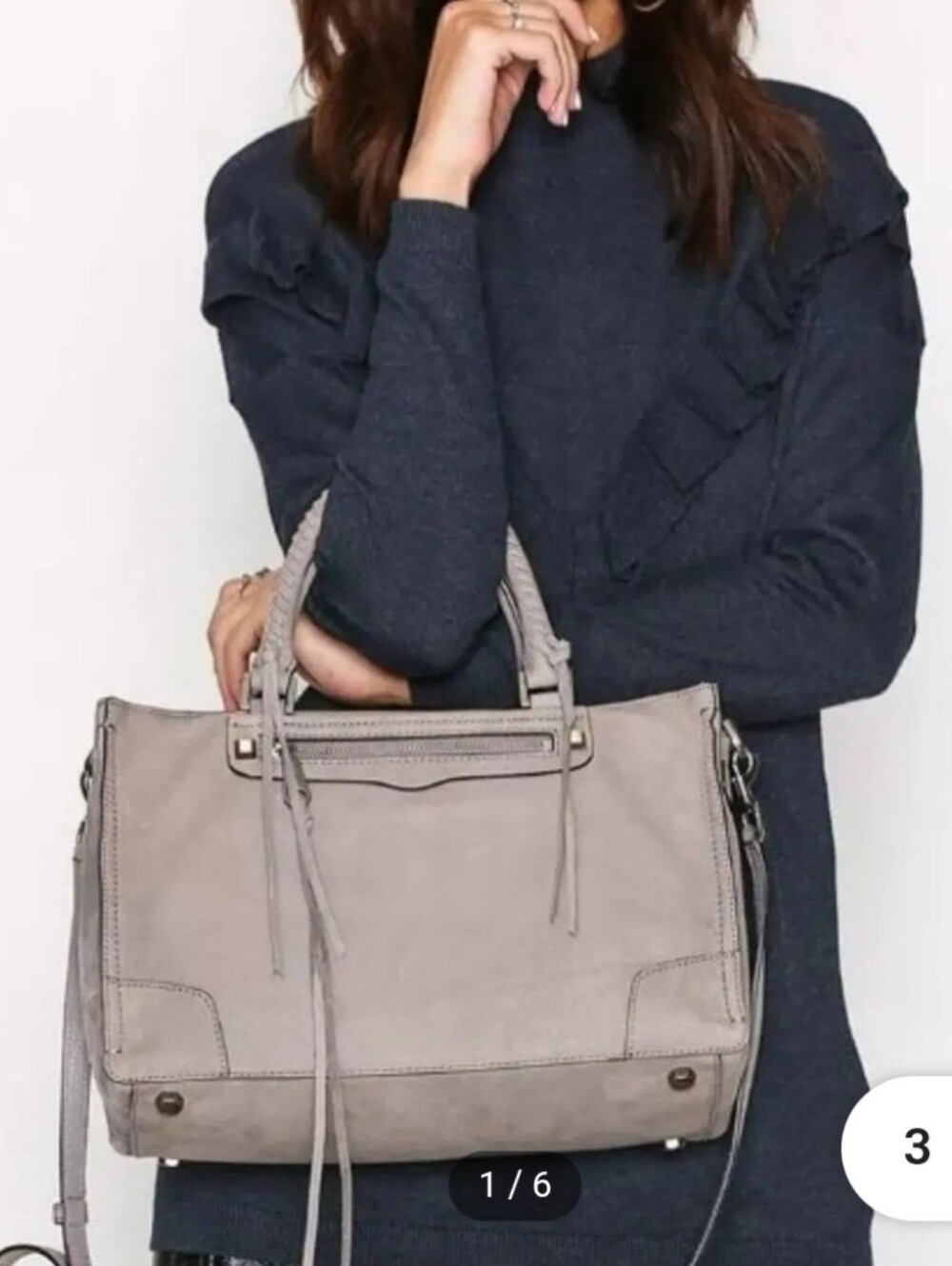 Rebecca Minkoff Regan 100% Genuine Pabbled Leather Bag Laptop Size Taupe Gray